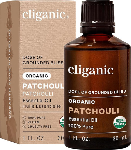 Cliganic Organic Patchouli Essential Oil - 100% Pure Natural for Aromatherapy Diffuser | Non-GMO Verified (Packaging May Vary)