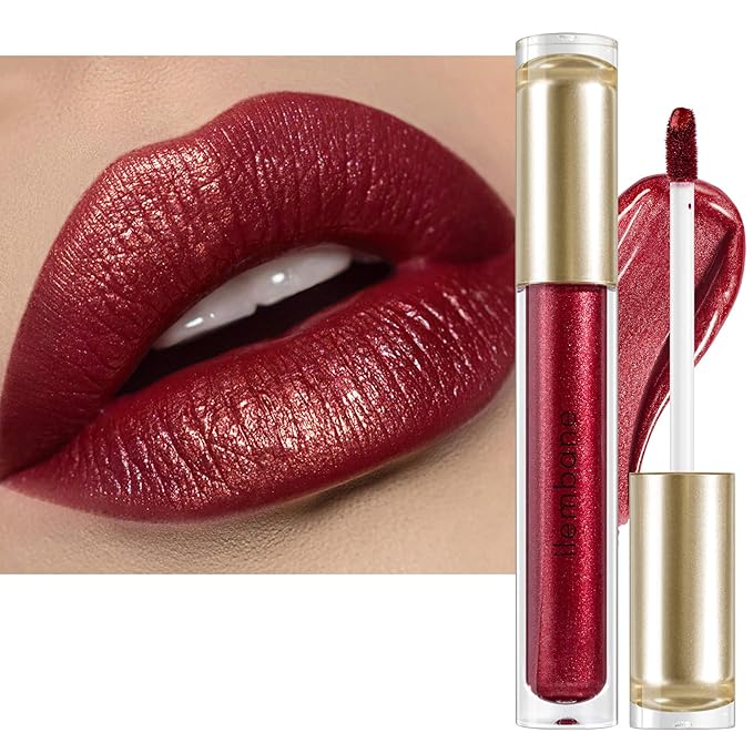 ilembane Metallic Liquid Lipstick Dark Red – High Pigment Long-Lasting Waterproof Lip Gloss, Smudge-Proof, Lightweight Red Metallic Lip Makeup for Parties & Everyday Wear (Be Brave)