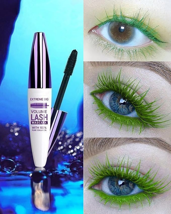 5D Blue Green Colored Mascara for Eyelashes-2 Colors Longlasting Waterproof Mascara Volume and Length,Curling Fiber rimel de pestañas,Christmas Makeup Gift for Women Girl Cosplay Party Stage Use