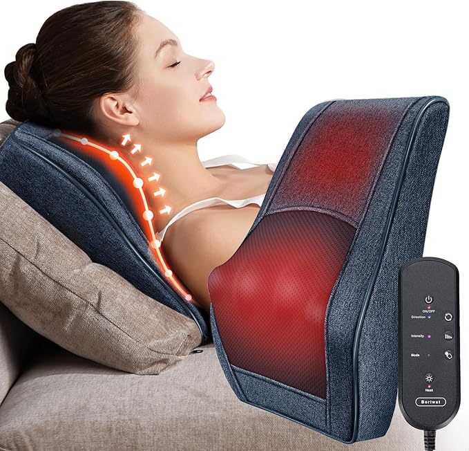 Boriwat Back Massager Neck Massager with Heat, Christmas Gifts for Men Women Mom Dad, Stress Relax at Home Office and Car (Blue-R7)