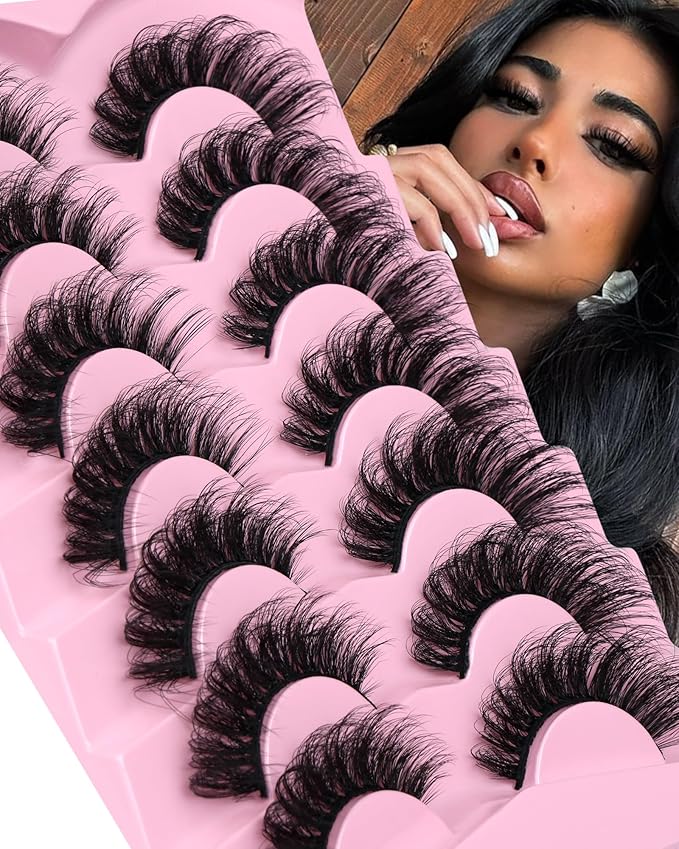 JIMIRE D Curl Faux Mink Lashes Fluffy Cat Eye 20MM Long Dramatic Mink Lashes Bulk Wispy Full Volume False Eyelashes 7 Pairs Pack