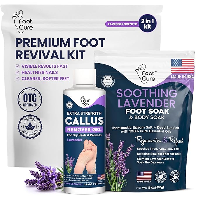 Lavender Foot Soak & Callus Remover Gel Kit - Extra Strength Callus Remover Gel for Feet, Remove Calluses with Epsom Salts, Dry Cracked Heels & Foot Odor, at Home Pedicure - Foot Care for Tired Feet