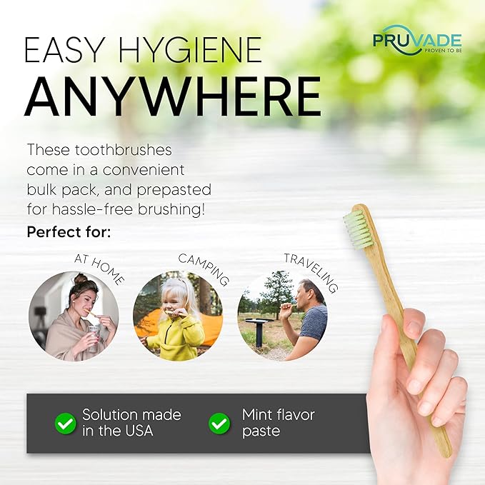 144 Pack Disposable Bamboo Toothbrushes with Toothpaste Built in - Prepasted Toothbrushes Individually Wrapped - Single Use Waterless Tooth Brush with Soft Bristles for Work, Camping, Travel
