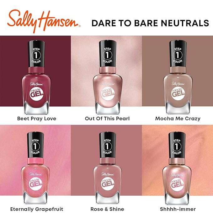 Sally Hansen Miracle Gel Salon Quality Nail Polish | Gel-Like Formula, Two-Step System, No UV Light Needed, Long Lasting | Opaque, Shimmer | 174 Shhhh-Immer | Rose Gold Nail Color