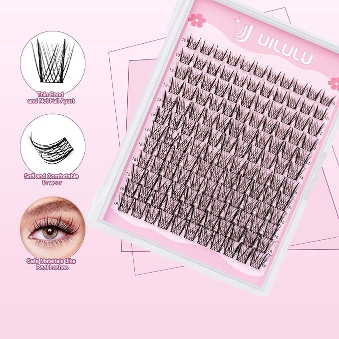 Lash Clusters 10-18mm Wispy Lash Clusters D Curl False Eyelash Clusters DIY Eyelash Extensions Individual Cluster Lashes (U09 Lashes Only)