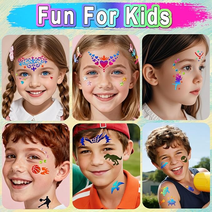 Water Activated Face Paint Professional Kit, Water Based Face Paint for Kids, 42 Color Non-Toxic Face Painting with 15 Stencils, Gems, Brushes,8 Tattoo Stencil for Christmas, Party, Carnival, Festival