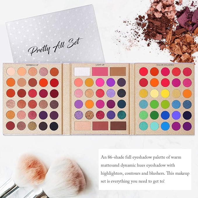 UCANBE Makeup Eyeshadow Palette + 15Pcs Brush Set, Pigmented 86 Colors Make Up Pallet with Brushes, Matte Shimmer Glitter Palettes Valentine's Day Gift, Eye Shadow Highlighter Contour Blush Beauty Kit