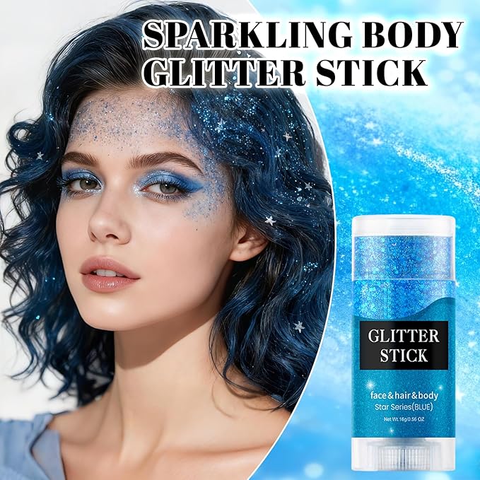 Face Body Glitter Stick,Holographic Sparkle Waterproof Hair Glitter Stick for Kids and Women for Party Singer Concert Rave Festival.(Blue)