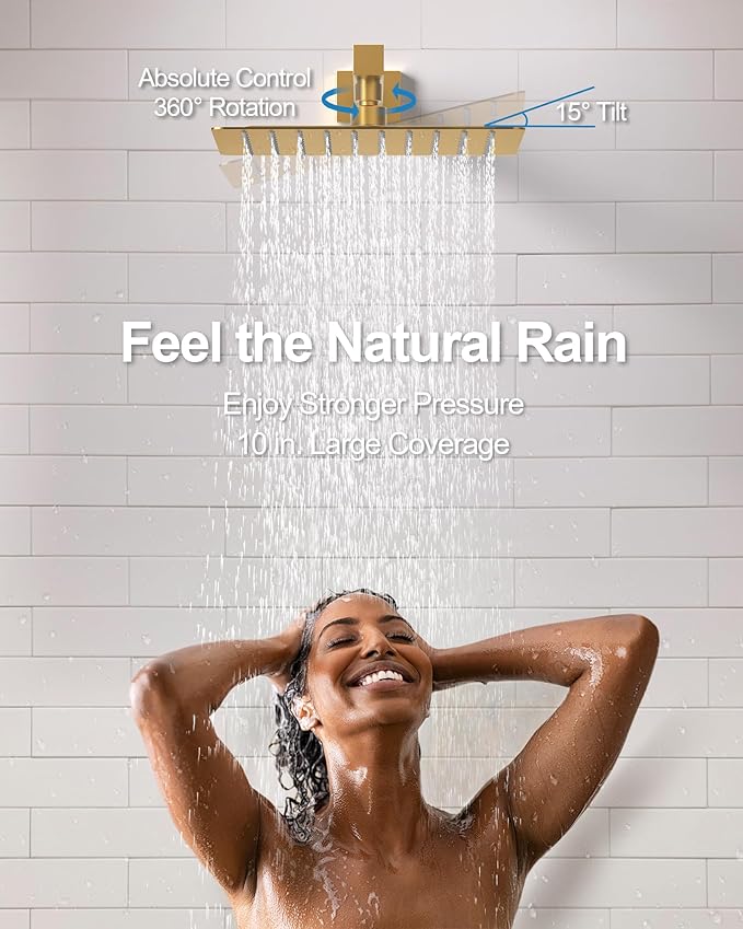 GRANDJOY 10" Shower Faucet Set with Tub Spount, High Pressure Rainfall Shower Head and Handheld Sprayer Combo, Bathroom Tub Shower Faucet Set, Brushed Gold