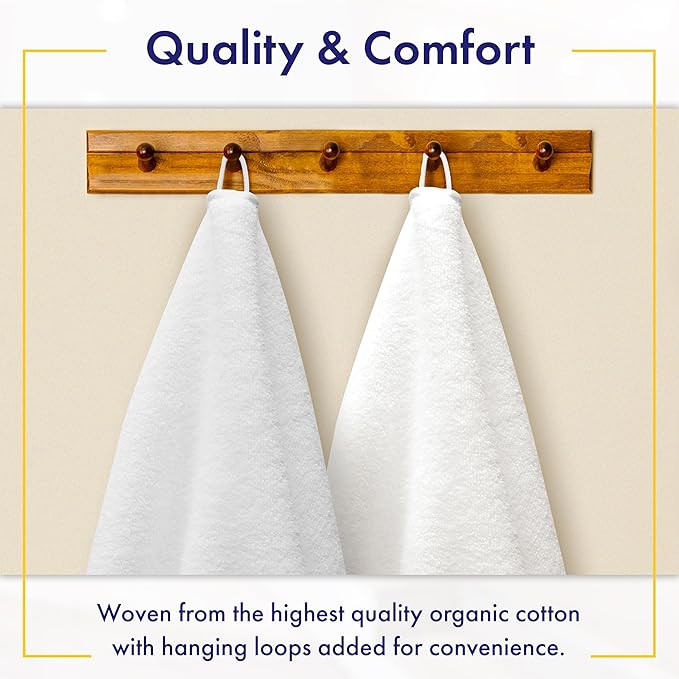 Alusa Home 100% Organic Zero-Twist Cotton Towels - GOTS Certified Luxury Bath Towels - Ultra Soft & Plush 700GSM Long-Staple Cotton - 6 Piece Towel Set (White)