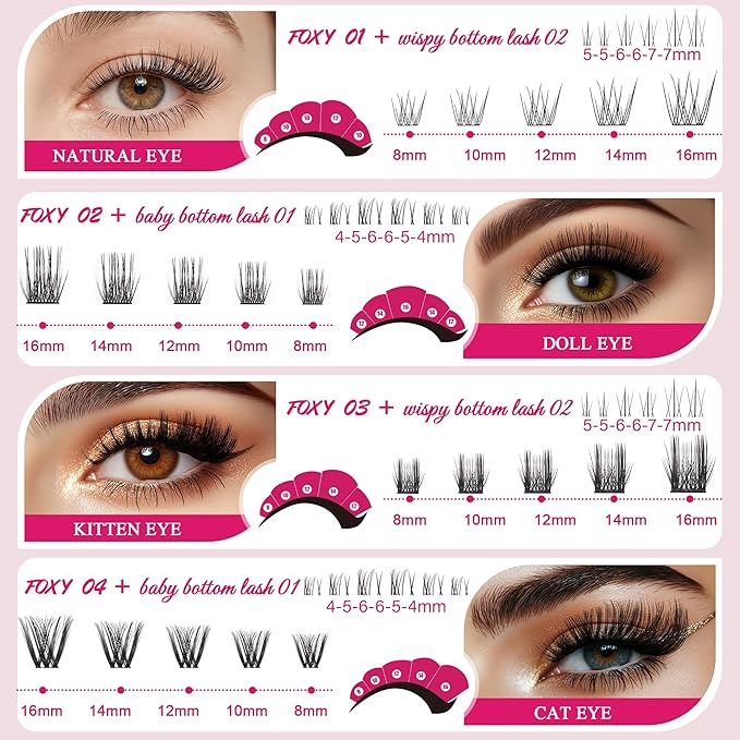 Foxy Beauty Natural Lash Clusters - Wispy & Fluffy Lash Clusters WideSpan Eyelash Clusters Lash Extension with FREE Bonus Lower Lashes;
