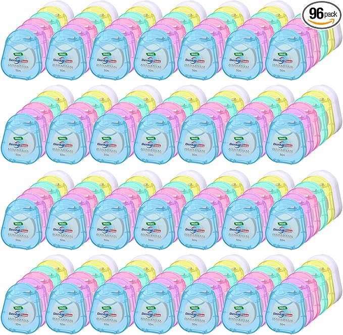 Geiserailie 96 Pack Dental Floss Bulk Mint Flavored Floss 50m Each Travel Dental String Oral Care for Teeth Protection(Teardrop Shaped Box)