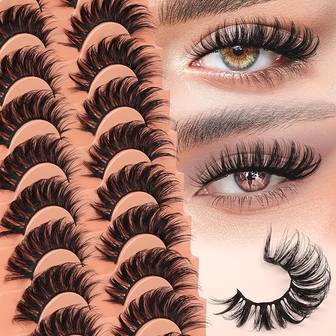 Veleasha Lashes D Curl Dramatic Lashes Fluffy Faux Mink Eyelashes V Shape Volume Eyelash Thick 11-18MM 3D Effect False Eyelashes (6D33)