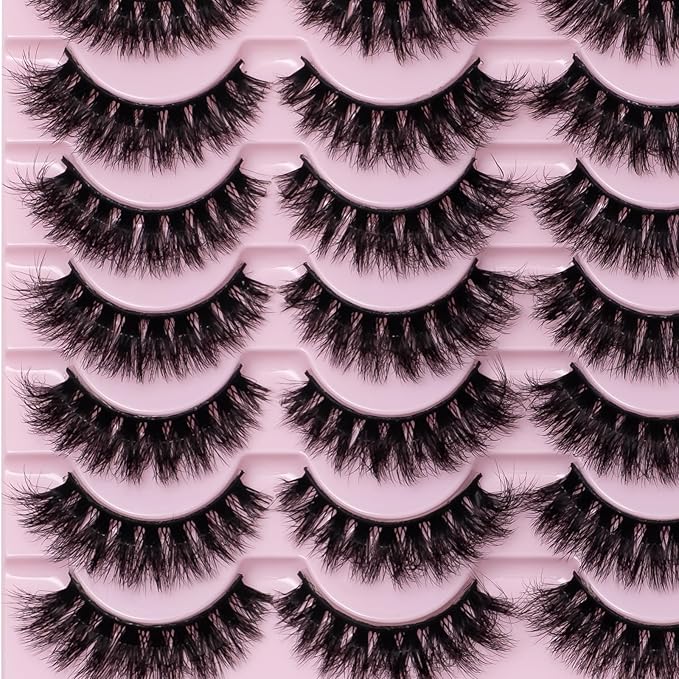 Fluffy Mink Lashes 8D Cat Eye Lashes Short Stirps Lash Volume False Eyelashes 14 Pairs D Curl Dramatic Soft Eyelash That Look Like Extensions