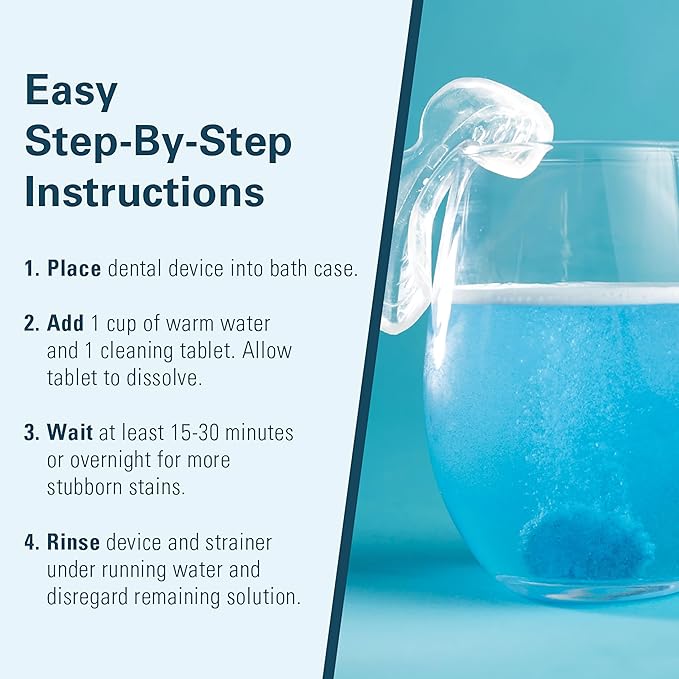 Retainer Cleaner and Soak Container, No-Mess Cleaning Tablets with Universal Denture Bath Case and Strainer, Multipurpose, for Mouth Guard Stains, Odor, and Plaque (92 Tablets + 1 Bath) by M3