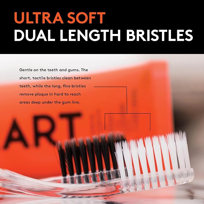 LINHART Extra Soft Toothbrush – Teeth Whitening Toothbrush (2 Pack, Orange and White)