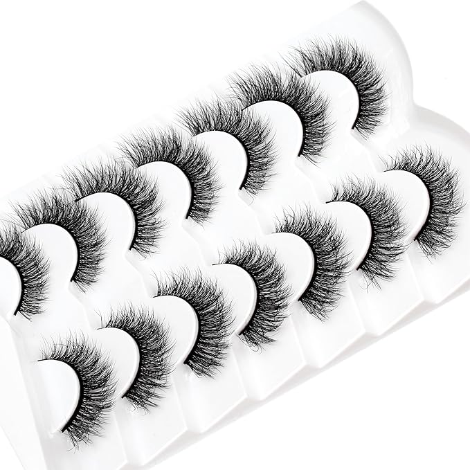Pooplunch False Eyelashes Strips Cat Eye Wispy Lash Natural Fluffy Short Volume Faux Mink Fake Eye Lashes 7 Pairs Pack