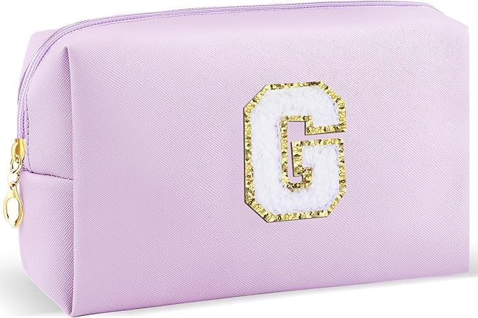 URSKYTOUS Gifts for Girls Initial Makeup Bag Personalized Cosmetic Bag with Zipper Cute Travel Toiletry Bag Waterproof PU Preppy Makeup Pouch Birthday Gift for Teen Girls Women(Purple G)