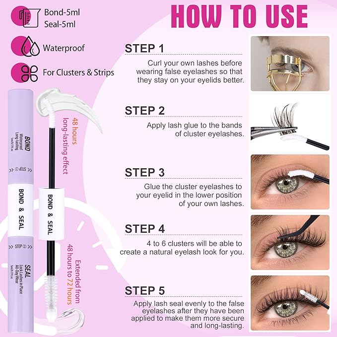 Manga Lash Clusters Kit Spiky Eyelash Clusters Kit with Bottom Cluster Eyelash Extensions Wispy Individual Lashes Kit with Lash Bond and Seal 8mm-16mm Doll Lash Extensions Kit