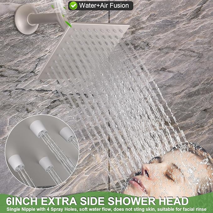 HOMEDEC Dual Side 6" Wall Mounted Shower System, 15.7x31.5" Ceiling Rain Shower, with Handheld and 6 Spray Jets, Brushed Nickel