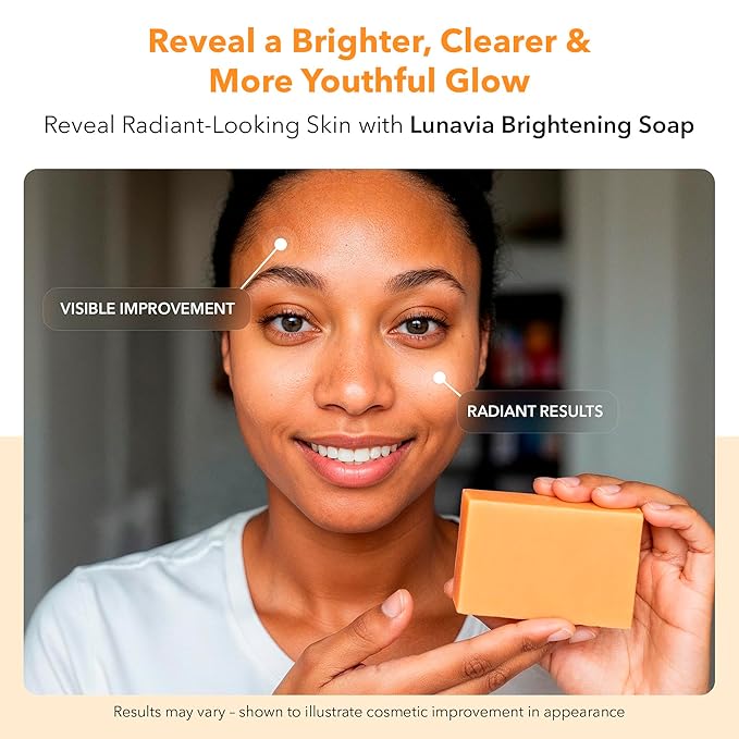 lunavia Kojic Acid Complexion Brightening Soap Bar with Vitamin C, Turmeric, Retinol, Collagen & Hyaluronic Acid – Brightening Face & Body Soap – Supports Brighter Skin, Even Skin Tone – 3 Pack