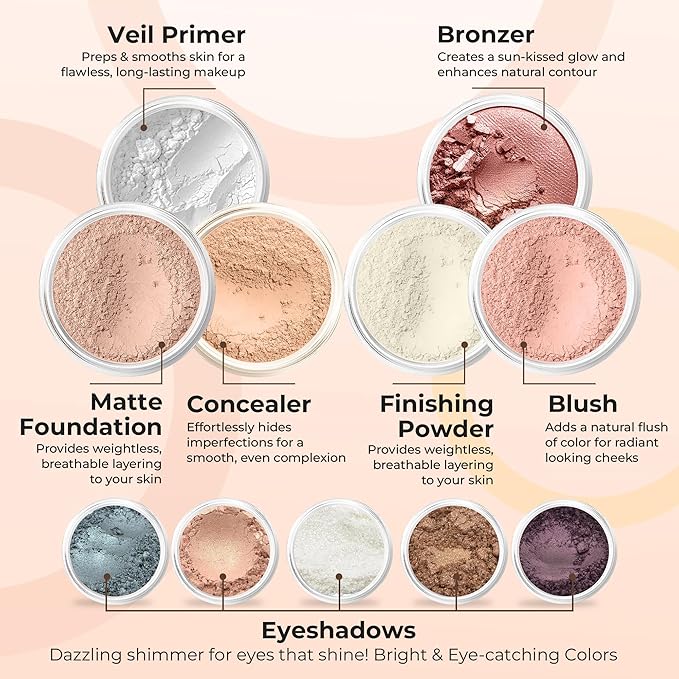 ULTIMATE KIT (LIGHT TAN) Full Size Mineral Makeup Set Matte Foundation Kit Bare Face Sheer Powder Cover