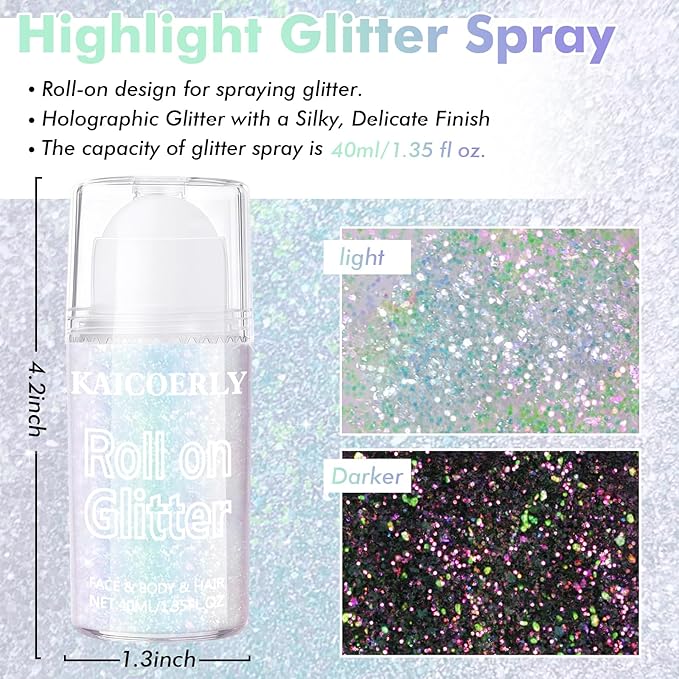 Roll-on Holographic Body Glitter Gel for Women, Sparkle Chunky Glitter Makeup for Christmas New Year Festival Halloween Party Rave, Face Glitter Makeup for Face Body Hair Lips (Flamingo)