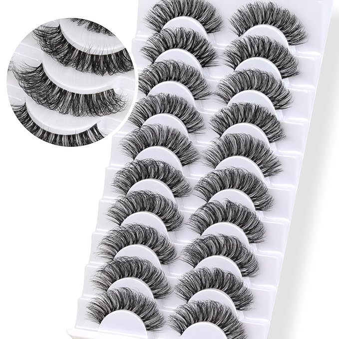 Veleasha Russian Strip Lashes with Clear Band Looks Like Eyelash Extensions D Curl Lash Strips 10 Pairs Pack (DT04)
