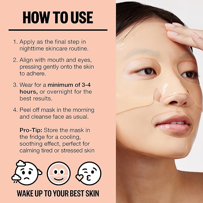 PEACE OUT Overnight Bio-Collagen Recovery Face Mask, Hydrating Overnight Sheet Mask with Vegan Collagen and Hyaluronic Acid, Helps Calm and Restore Skin, 1 Count