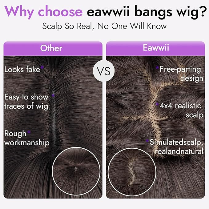 Long Dark Brown Wig with Bangs for Women, 4x4 Realistic Scalp,Free Parting, Layered Hairstyle Synthetic Heat Resistant for Daily Party Use 26 inch