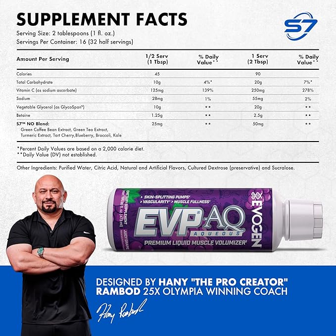 Evogen EVP AQ - Liquid Glycerol Muscle Volumizer | Pre Workout for Pumps, Vascularity, & Hydration | Premium Preworkout for Men & Women | Juicy Grape | 16 fl oz