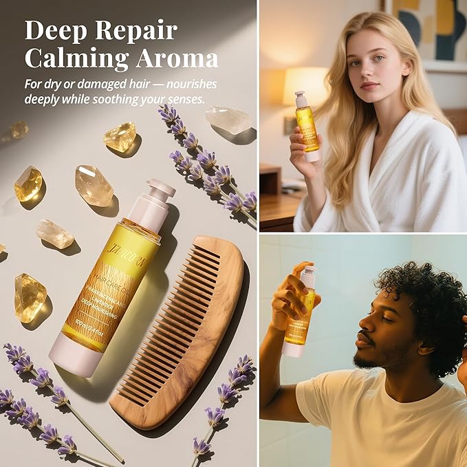 Leave-In Hair Oil – Nourishing & Conditioning Oil with Jojoba & Argan Oils, Frankincense & Lavender Aroma, Smoothness & Frizz Control for Dry or Damaged Hair, 3.4 fl oz / 100 ml