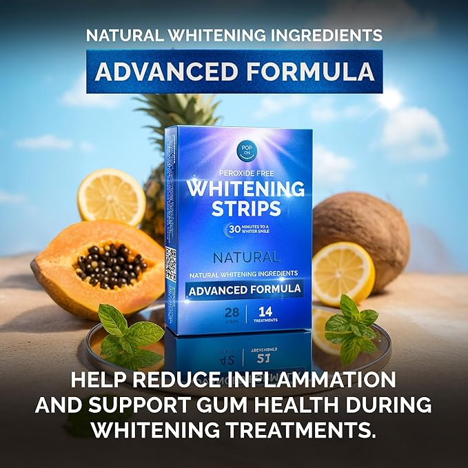 Whitening Strips for Sensitive Teeth 14 Treatments, Coconut – Enamel Safe, Peroxide-Free Coconut Teeth Whitening Strips with Natural Enzymes – Gentle White Stips for Sensitive Gums & Daily Oral Care