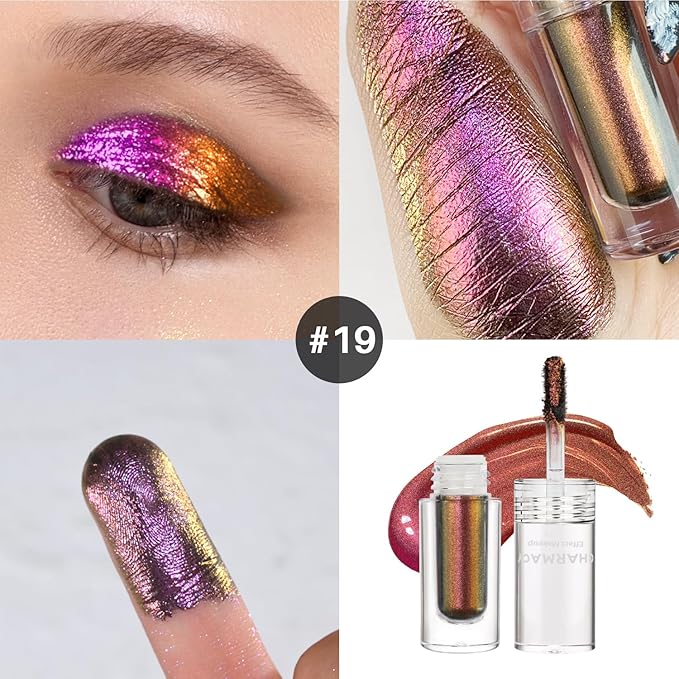 CHARMACY Liquid Duochrome Eyeshadow, Multi-Dimensional Eye Looks, Long Lasting Glitter Eye Shadow Sets Metallic Pigments, Quick Drying, Sparkling Shiny Eye Makeup for Beginners, 1.6g (#19)