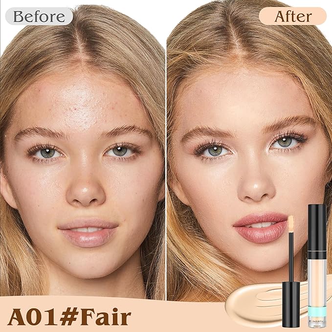 Under Eye Concealer, Full-Coverage Concealer Foundation Makeup for Older Women, Covers Blemishes & Under-Eye Circles, Spots, Matte Finish, Redness & Discoloration, Vegan & Cruelty-Free A01#Fair
