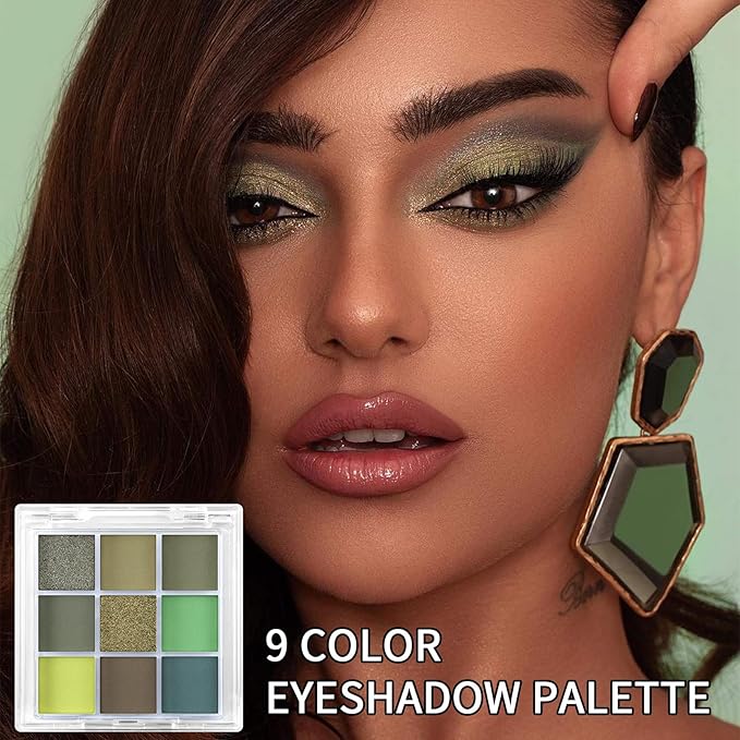 Erinde 9 Colors Eyeshadow Palette, Matte Shimmer Glitter Eye Shadow Palette Makeup, Highly Pigmented Long Lasting Waterproof, Natural Neutral Nude Eyeshadow Make Up Pallet, Yellow Green