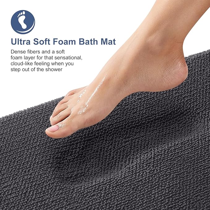 OLANLY Thick Memory Foam Bath Mat Rug 40x32, Extra Soft Absorbent Bathroom Rug, Quick Dry Bath Mats, Non-Slip, Machine Washable Carpet for Bathroom, Tub and Shower, Home Decor Accessories, Dark Grey
