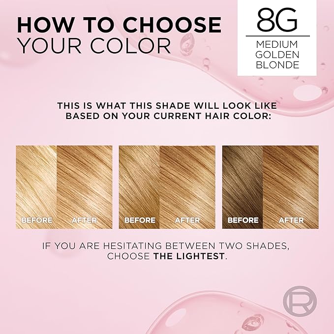 L'Oreal Paris Excellence Crème Permanent Hair Dye, Triple Care Hair Color with Hyaluronic Acid for 100% Gray Coverage, 8G Medium Golden Blonde, 1 Kit (Pack of 2) (Packaging May Vary)