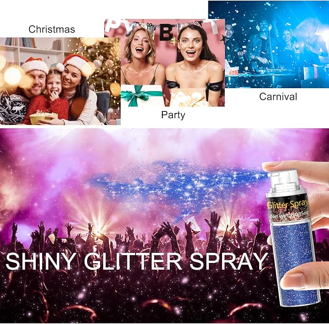 Hair and Body Glitter Spray, 1PC Glitter Hairspray Dry Powder Makeup for Clothes, Festival Rave Prom Loose Sparkle Powder,Holographic Ultra Fine Resin Glitters for Crafts (1PC Blue)