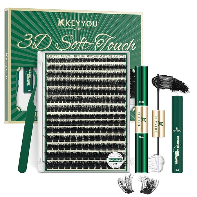 KEYYOU LASH Clusters Kit 3D Effect 231pcs Eyelash Clusters 100D200D Mix 10-18mm D Curl Individual Lash Extension Kit Wispy Natural Volume Cluster Lashes Soft (3D Kit-100D200D-D-10-18MIX)