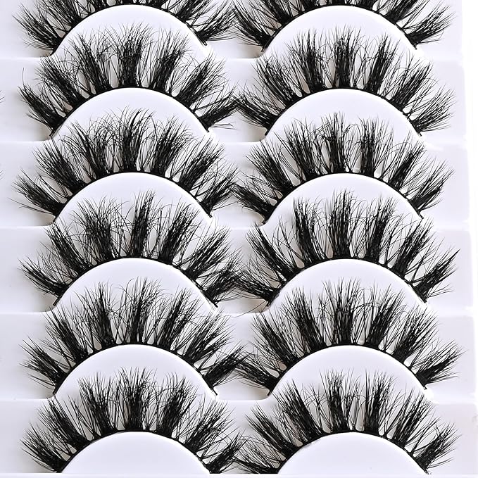 Lashes Fluffy Wispy Eyelashes 14 Pairs Separated Volume Lash Pack 9-16mm Spiky Strip Eyelash Natural Fake Mink Lashes Semi-Bold Reusable False Eyelashes Strips for Open-Eye & Cat-Eye Looks