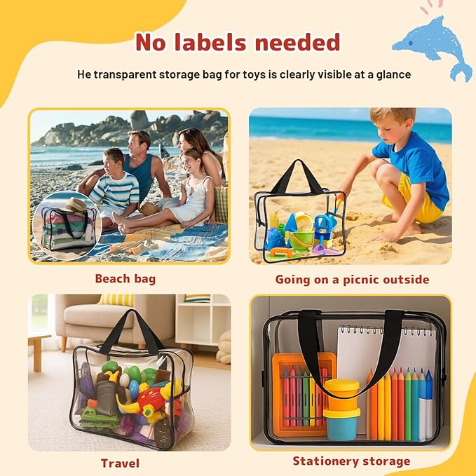AiDwell Widened X-Large Toy Storage Bags 12.99 x 9.45 x 7.09 in 6 Packs Reusable Clear PVC Board with Zipper Travel Waterproof Organizer Bags Game Storage for Puzzles, Building Blocks, Board Game