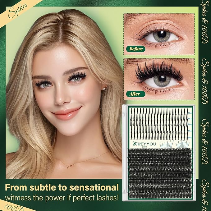 KEYYOU Lash Clusters 280Pcs 100D Long 10-18MIX Lash Spikes Eyelash Clusters Volume Individual Lashes DIY Spiky Lash Extension Cluster Eyelash Extensions(100D&Spikes-D-12-20MIX+13-21MIX)