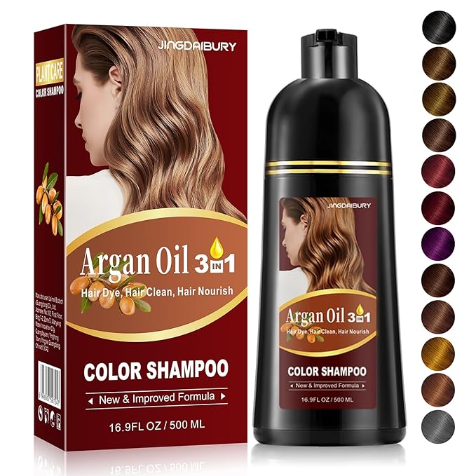 Hair Dye Shampoo 3 in 1, Argan Oil Dark Wine Red Hair Dye for Men & Women, Burgundy Hair Dye Shampoo, Easy to Use, Shampoo Para Canas for Gray Hair Coverage, 16.9 FlOz (Dark wine red)