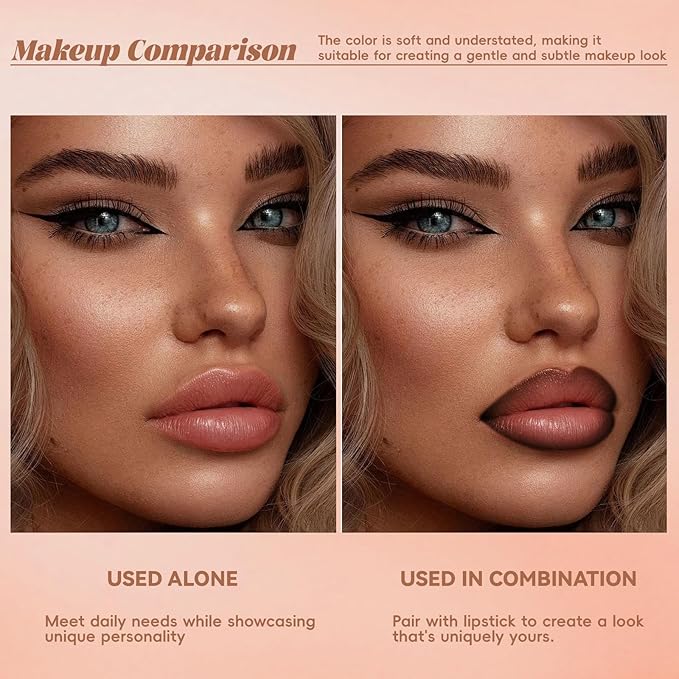 Noerrors 2PCS Gradient Lip Liner and Lipstick Lip Combo Set for Women, Brown Plumping Lip Liner Pencil & Nude Matte Lip Balm, Waterproof Long-Lasting Smudge-Proof Velvet Lip Makeup Kit for beginner