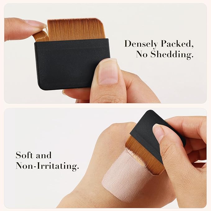 ENERGY Kabuki Brush Flat 2PCS Portable Folding Case with Mirror – Travel Makeup Brush for Foundation, Powder & Contour, Compact Mini Cosmetic Tool with Magnetic Closure Vegan for Purse or Travel Bag