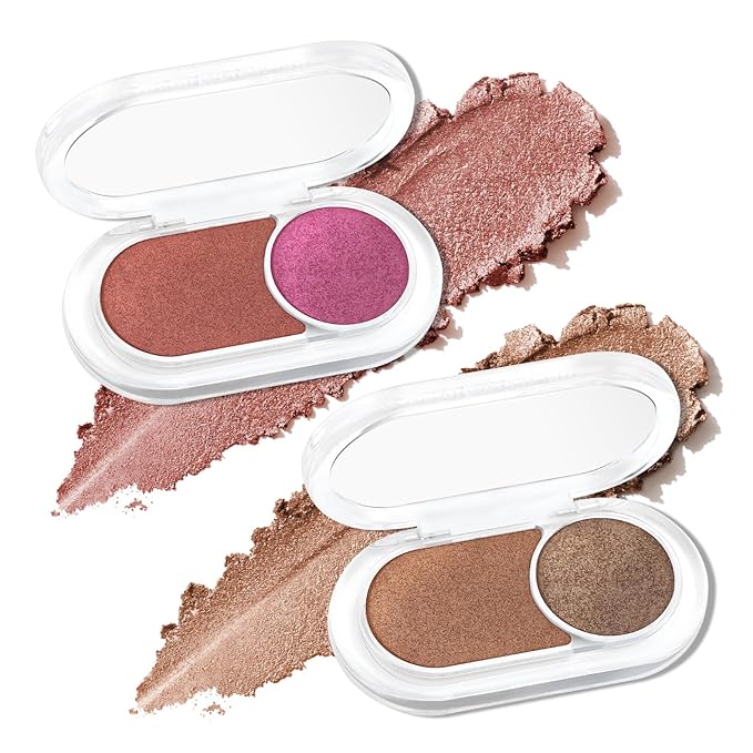 2Pcs Red Glitter Eyeshadow Palette, Rose Double Colors Sparkling Eye Shadow Palette, High Pigment Single Eyeshadow, Blendable & Smooth Eye Makeup for Women, Brownish Red & Roses Pink