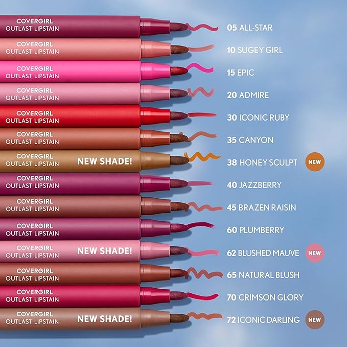 COVERGIRL Outlast Lipstain, 72 Iconic Darling, Non-Drying, Lightweight, 0.05oz