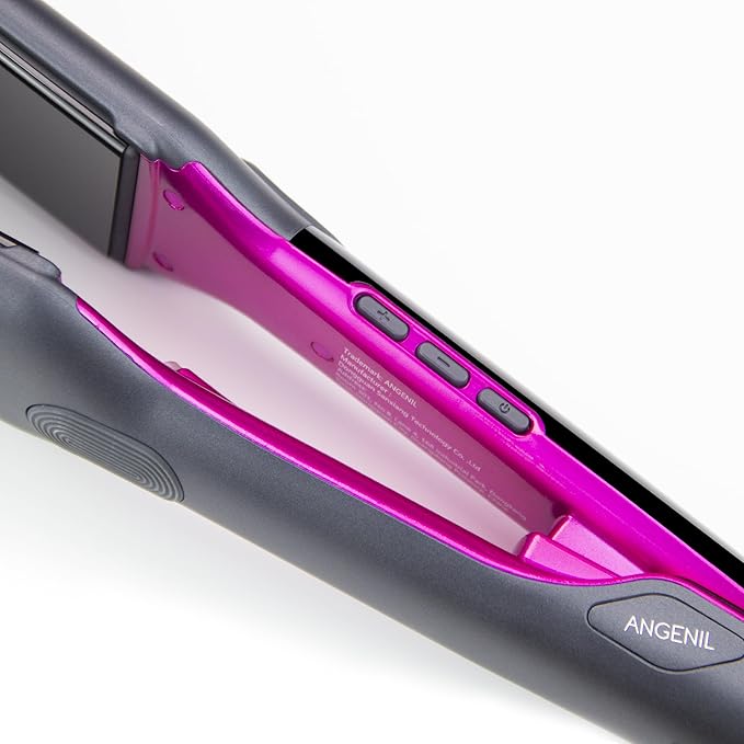 ANGENIL 2 in 1 Straightener and Curler, Ceramic Professional Flat Iron 1.75 Inch Wide, Anti-Scald Straightening Iron, Dual Voltage Hair Straightener for Women with Silicone Pad, LCD, 20S Fast Heating