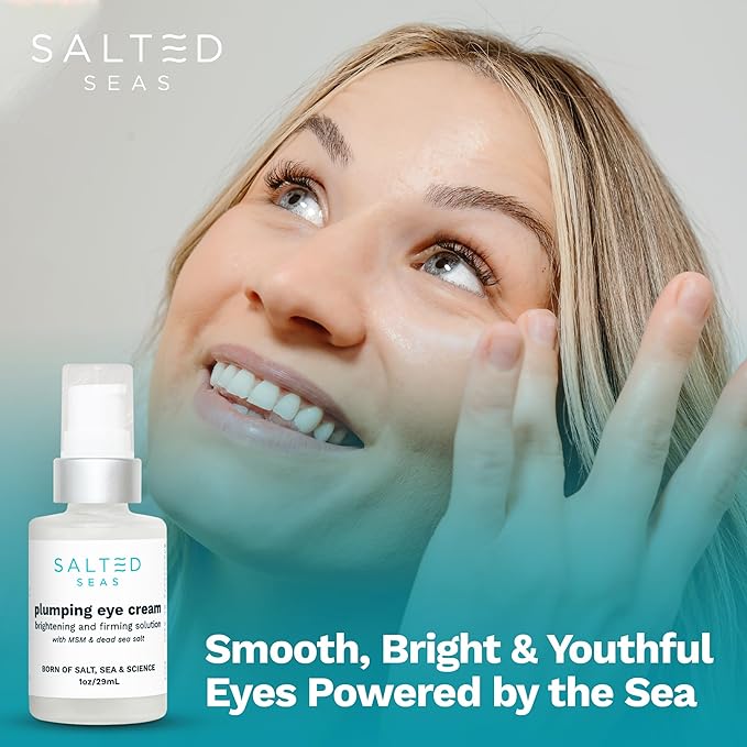 Salted Seas Plumping Eye Cream – Made in USA - Hydrating, Firming, Brightening Under Eye Treatment for Dark Circles, Puffiness & Fine Lines – Anti-Aging Skincare with Ocean Minerals & Hyaluronic Acid
